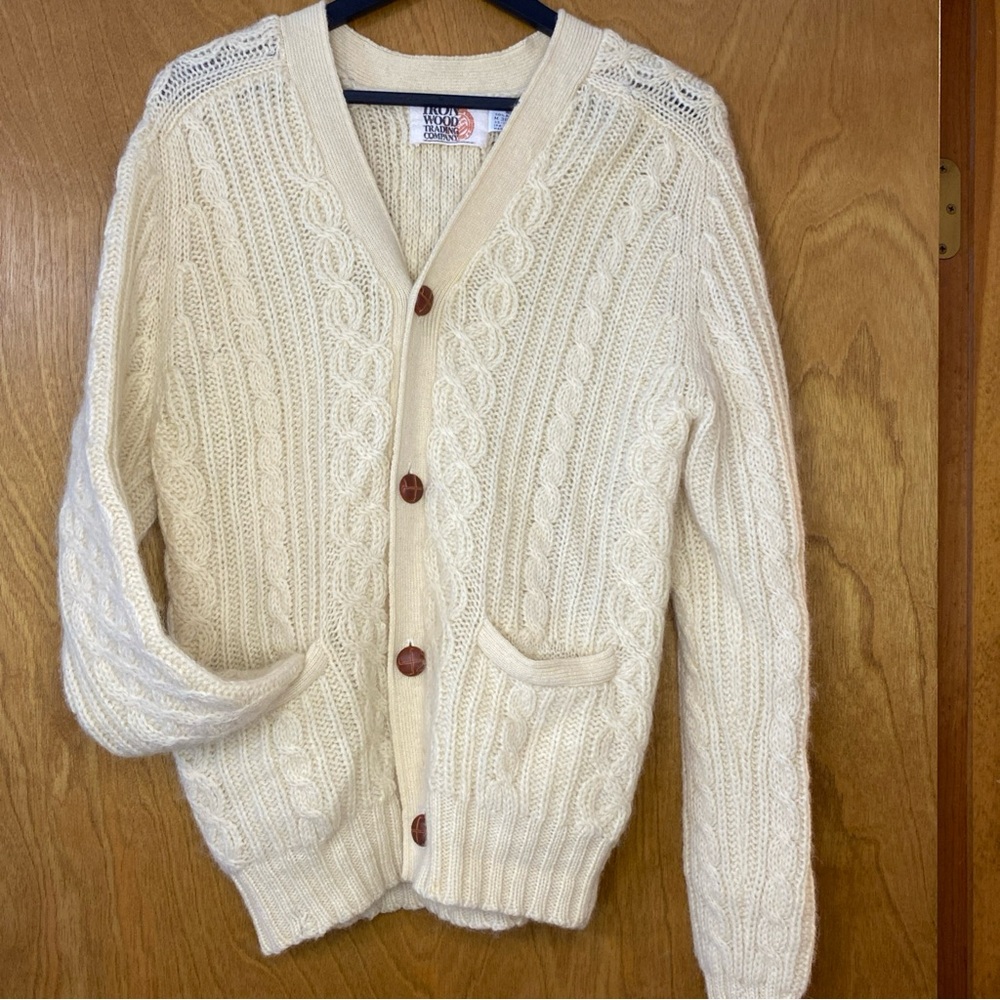 Vintage Iron Wood Trading Company Wool Blend Cable Knit Fishermen Cardigan Sz M
